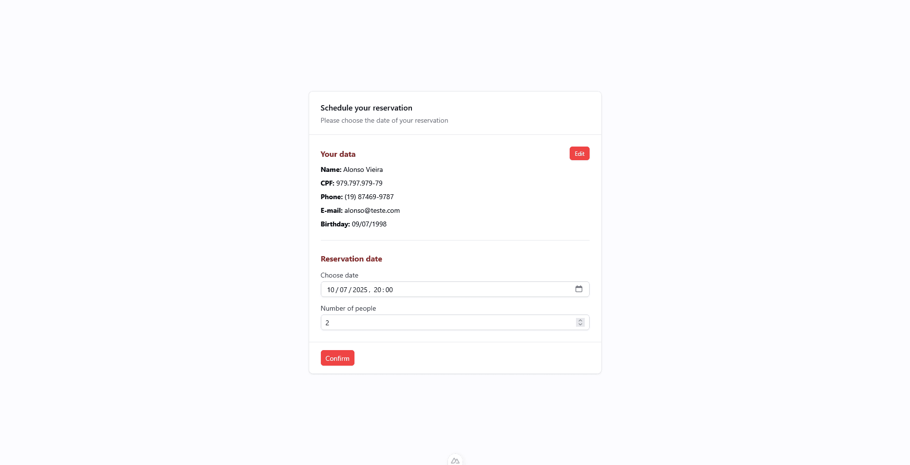 Mockup do projeto Fazer reservas